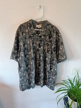 Honolua 4XL Hawaiian Aloha Camp Shirt Gray Tribal Fish Print 100% Cotton